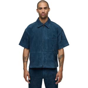 HUDSON Men’s Short Sleeve Zip Up Shirt(Petrol)