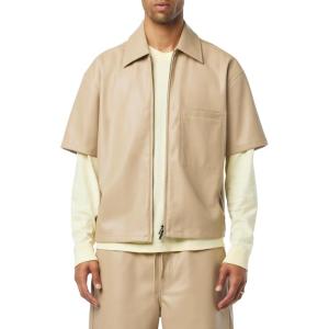 HUDSON Men’s Short Sleeve Zip Up Shirt(Sandy)