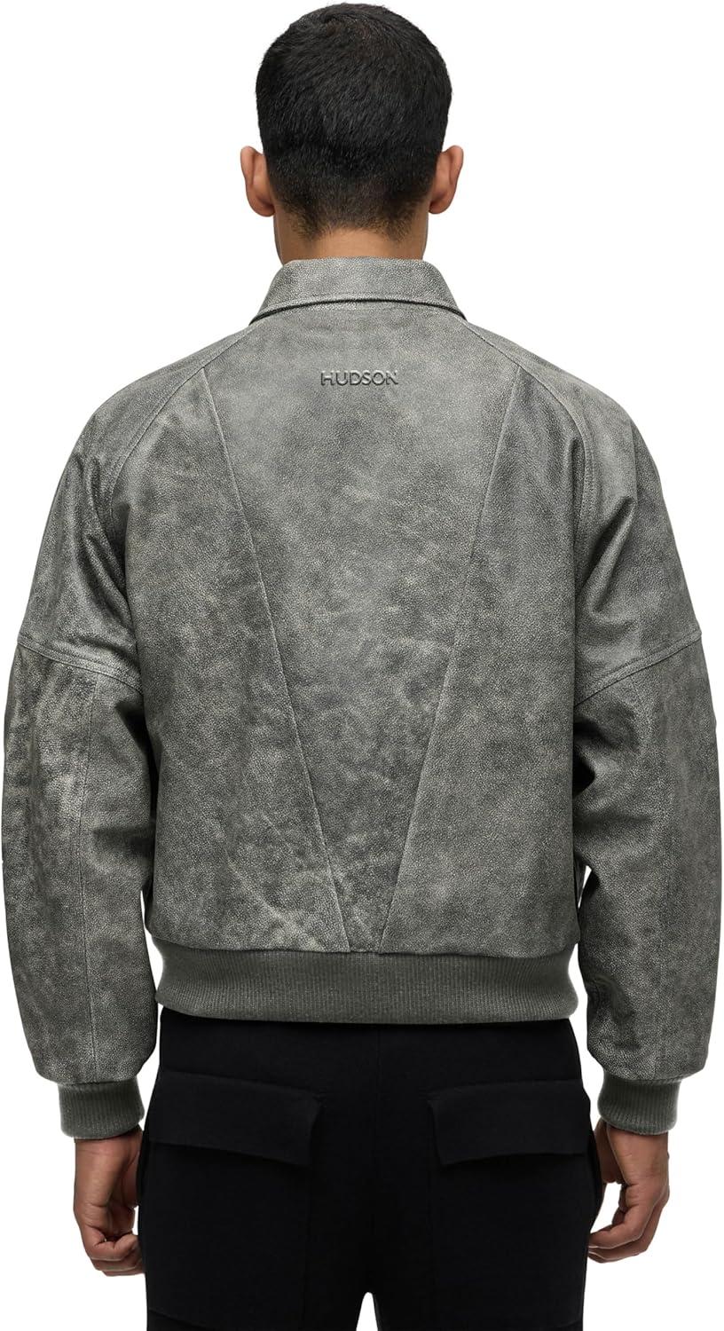 imageHUDSON Mens Bomber Varsity JacketBlack Marble