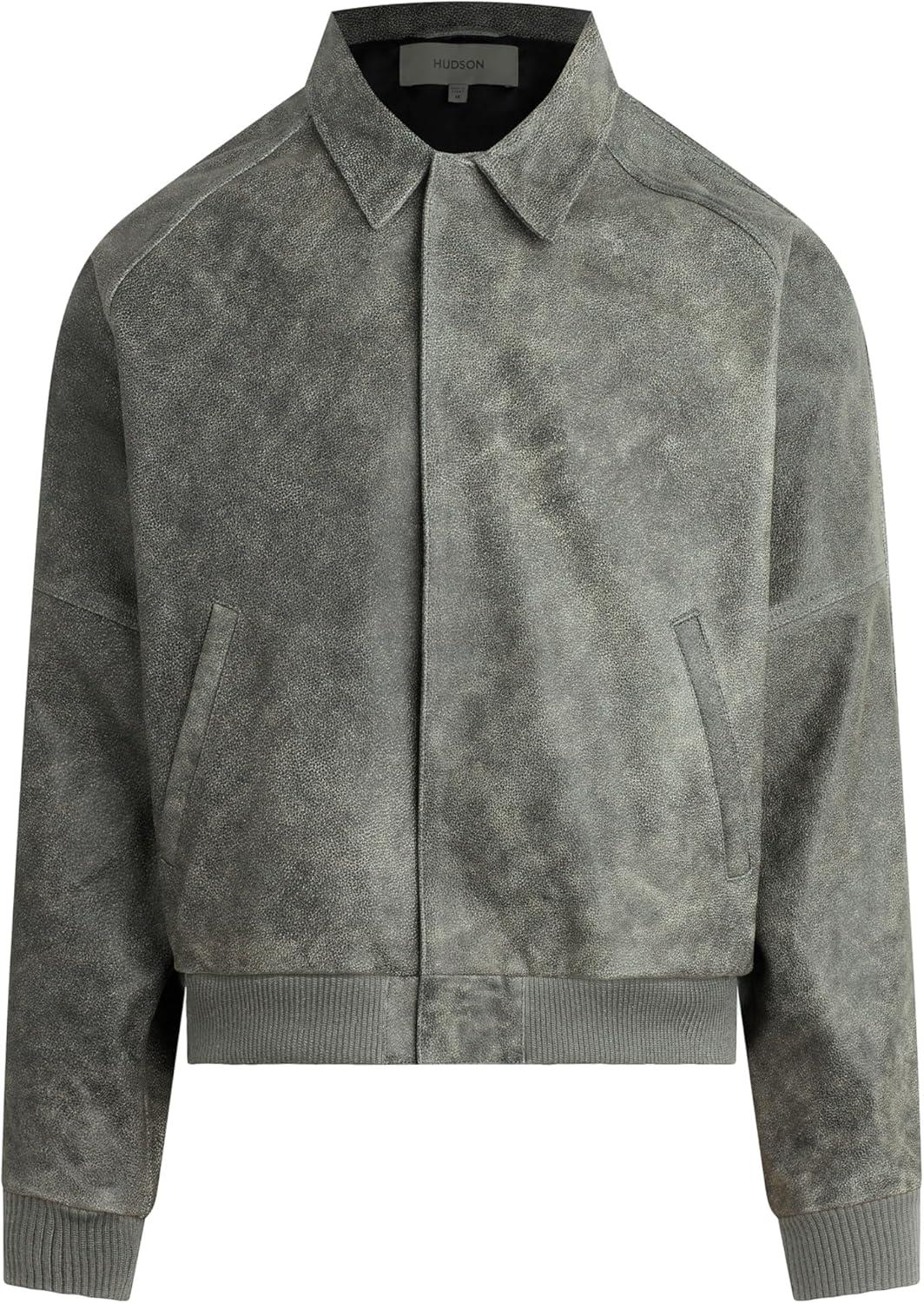 imageHUDSON Mens Bomber Varsity JacketBlack Marble