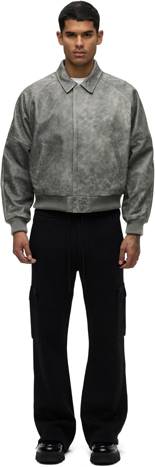 imageHUDSON Mens Bomber Varsity JacketBlack Marble