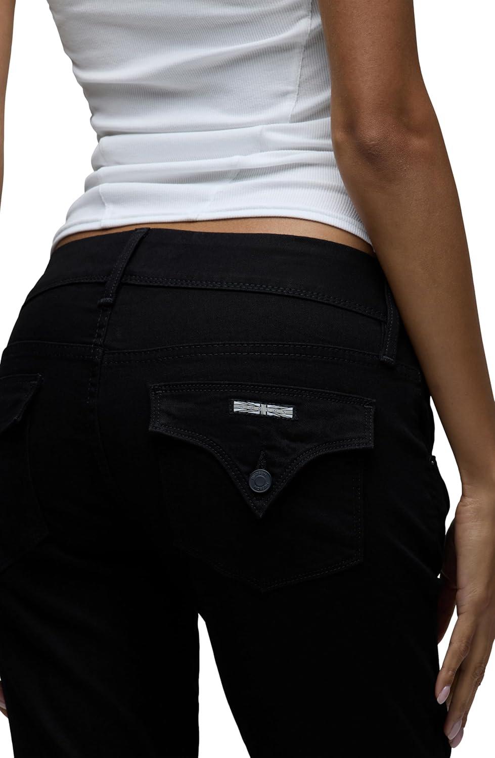 imageHUDSON Womens Beth Mid Rise Baby Bootcut Jean with Back Flap PocketsCoated Black Beauty