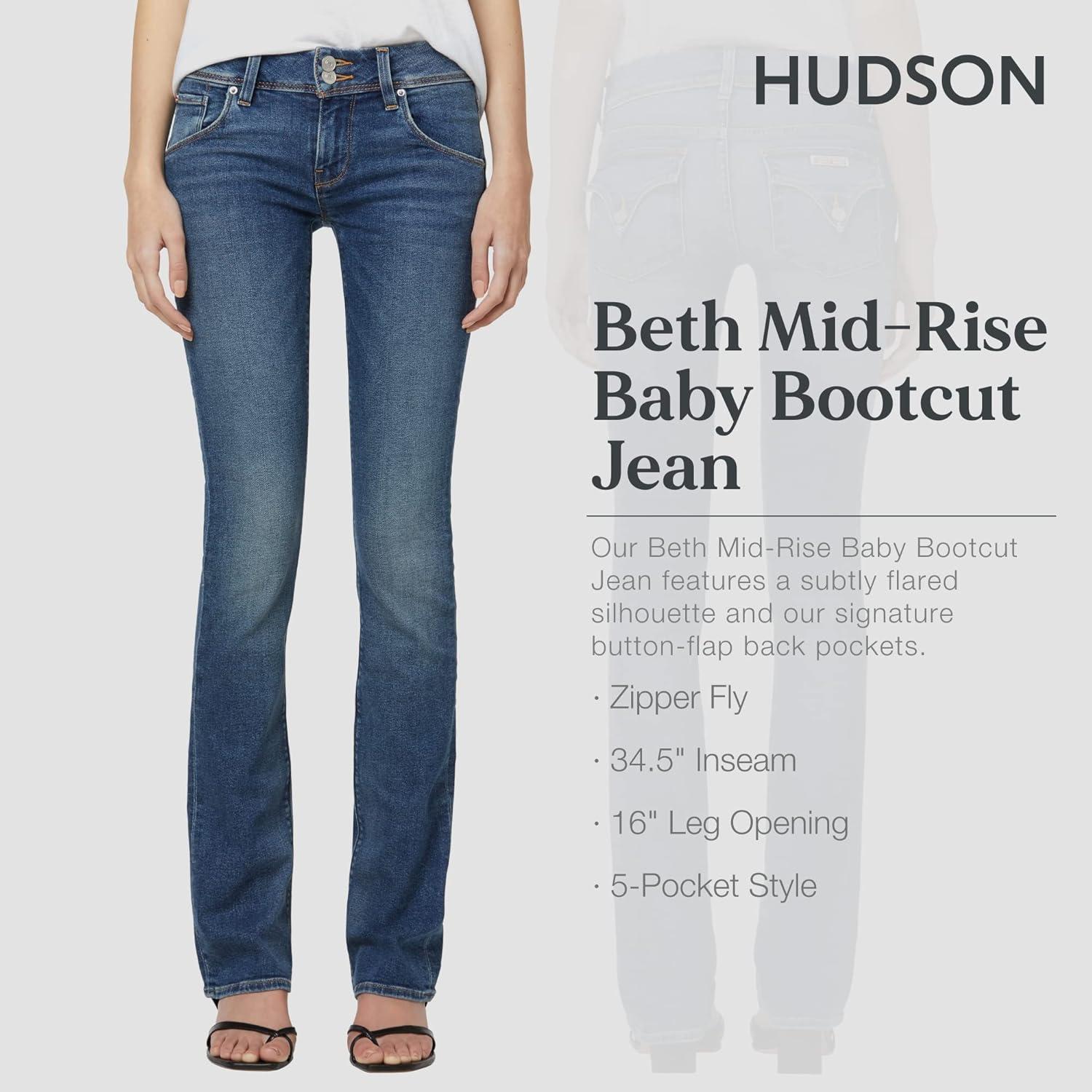 imageHUDSON Womens Beth Mid Rise Baby Bootcut Jean with Back Flap PocketsRhythm Rain