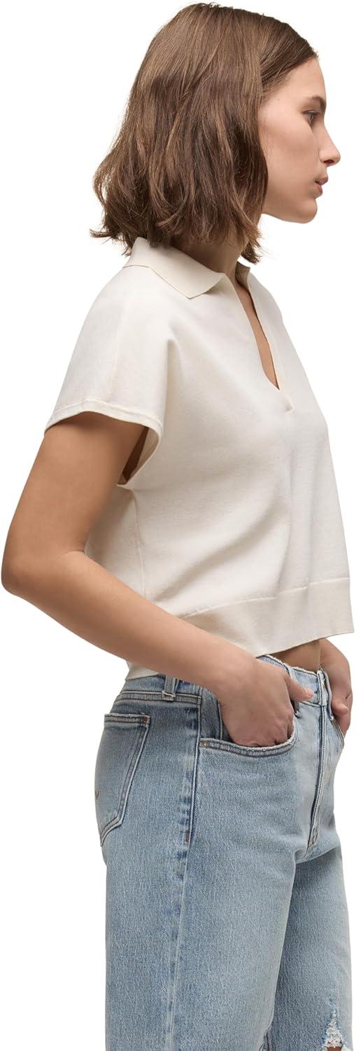 imageHUDSON Womens Draped Collared VNeck SweaterEcru