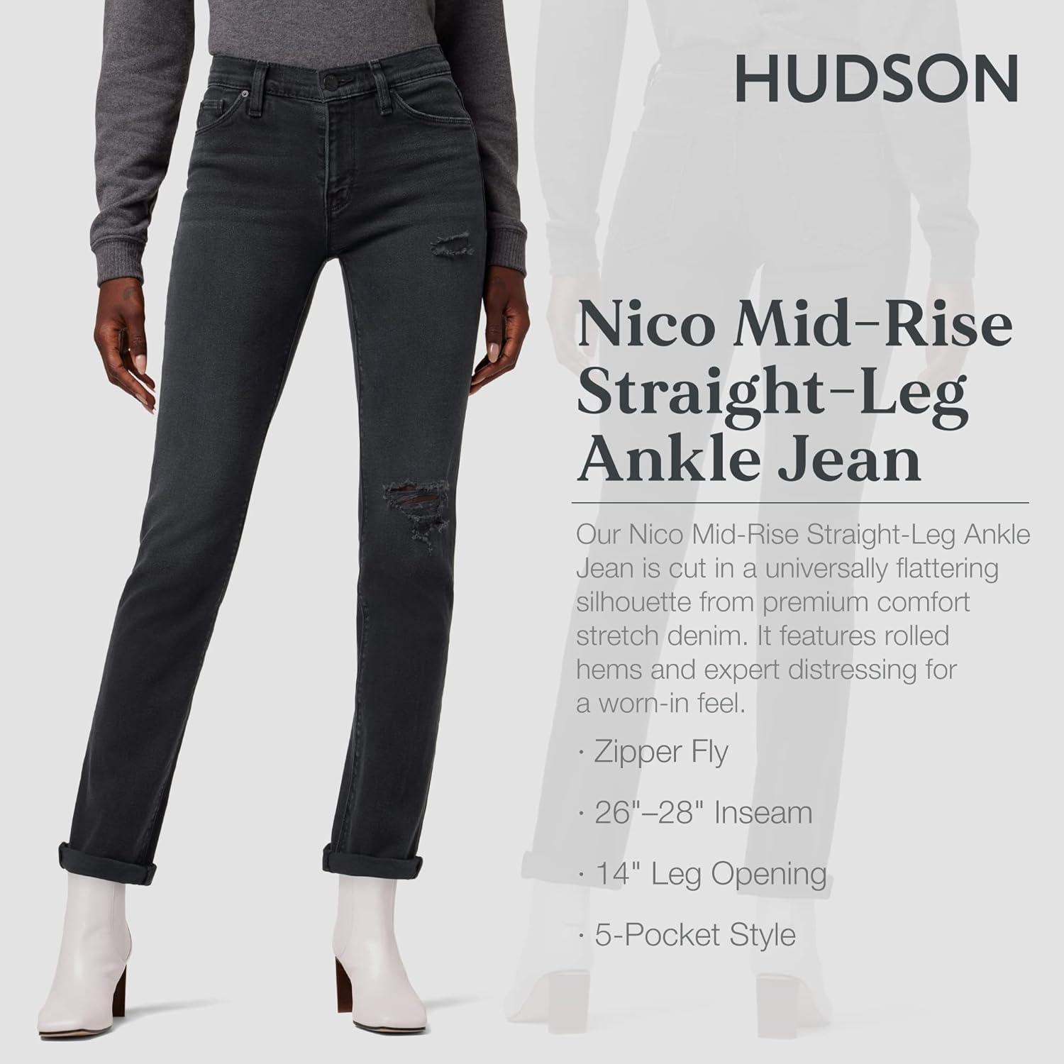 imageHUDSON Womens Nico MidRise Straight Leg Ankle JeanBlack Ash Destruct