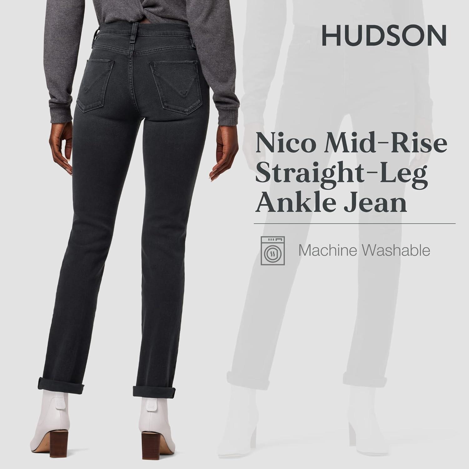 imageHUDSON Womens Nico MidRise Straight Leg Ankle JeanBlack Ash Destruct
