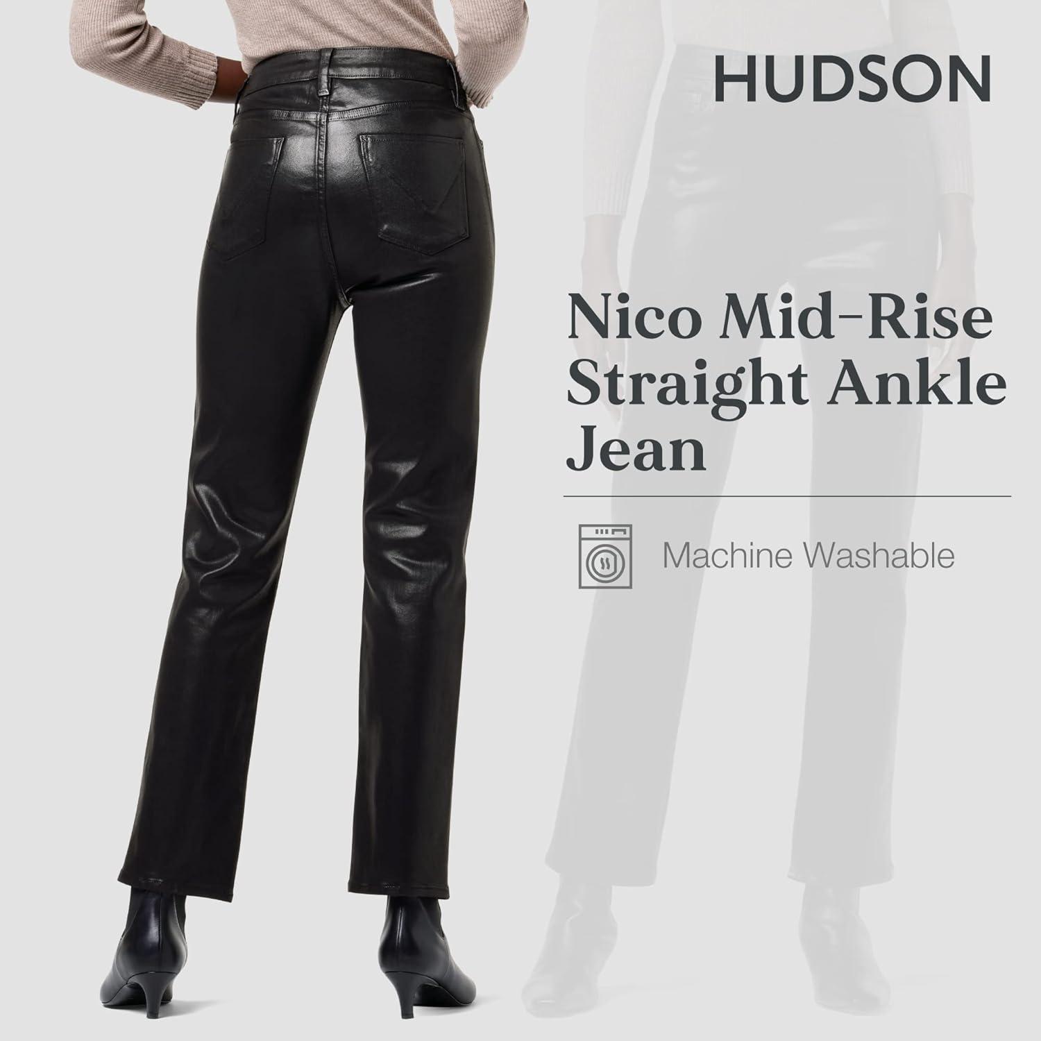 imageHUDSON Womens Nico MidRise Straight Leg Ankle JeanCoated Black Beaut