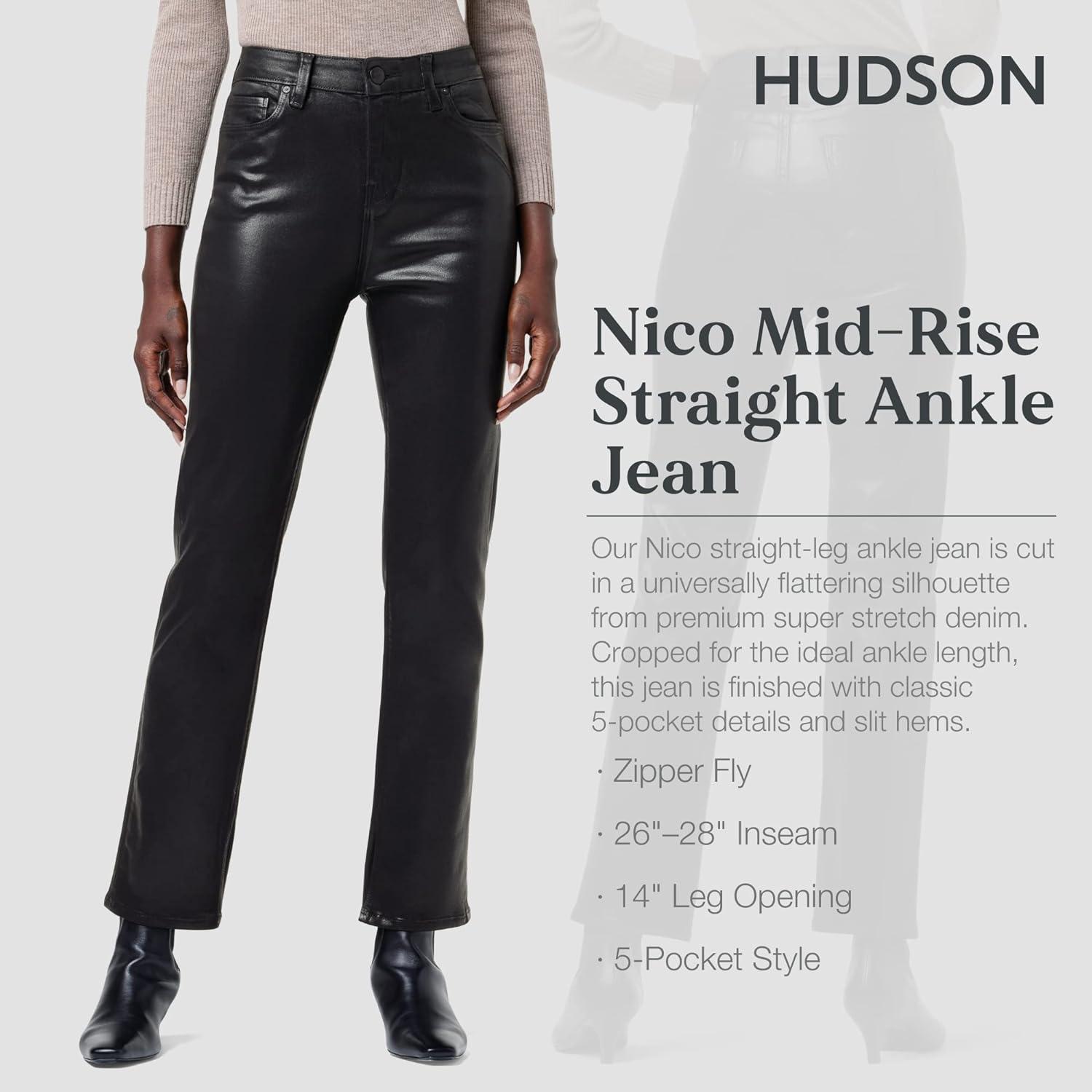imageHUDSON Womens Nico MidRise Straight Leg Ankle JeanCoated Black Beaut
