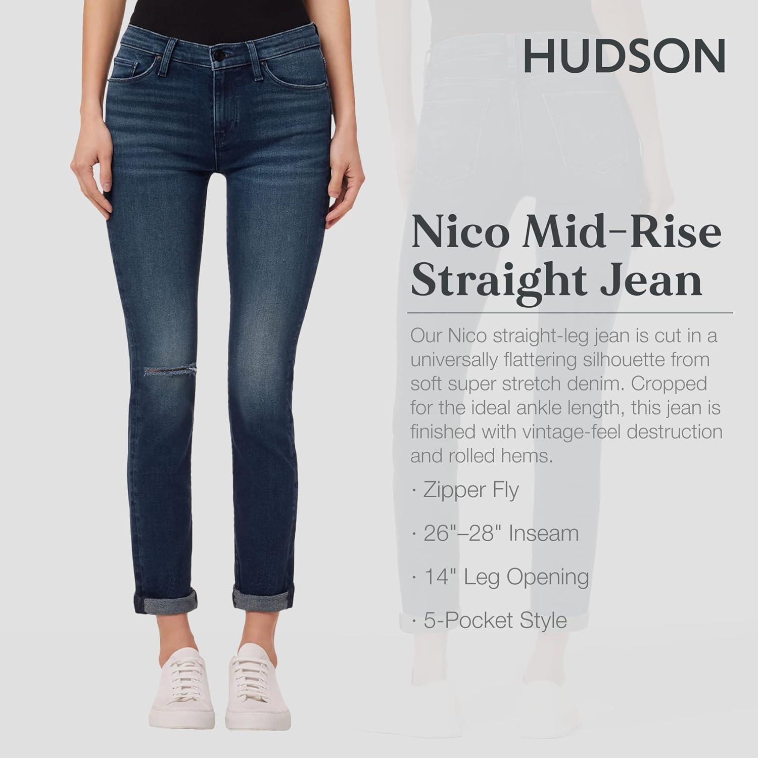 imageHUDSON Womens Nico MidRise Straight Leg Ankle JeanSea Ghost