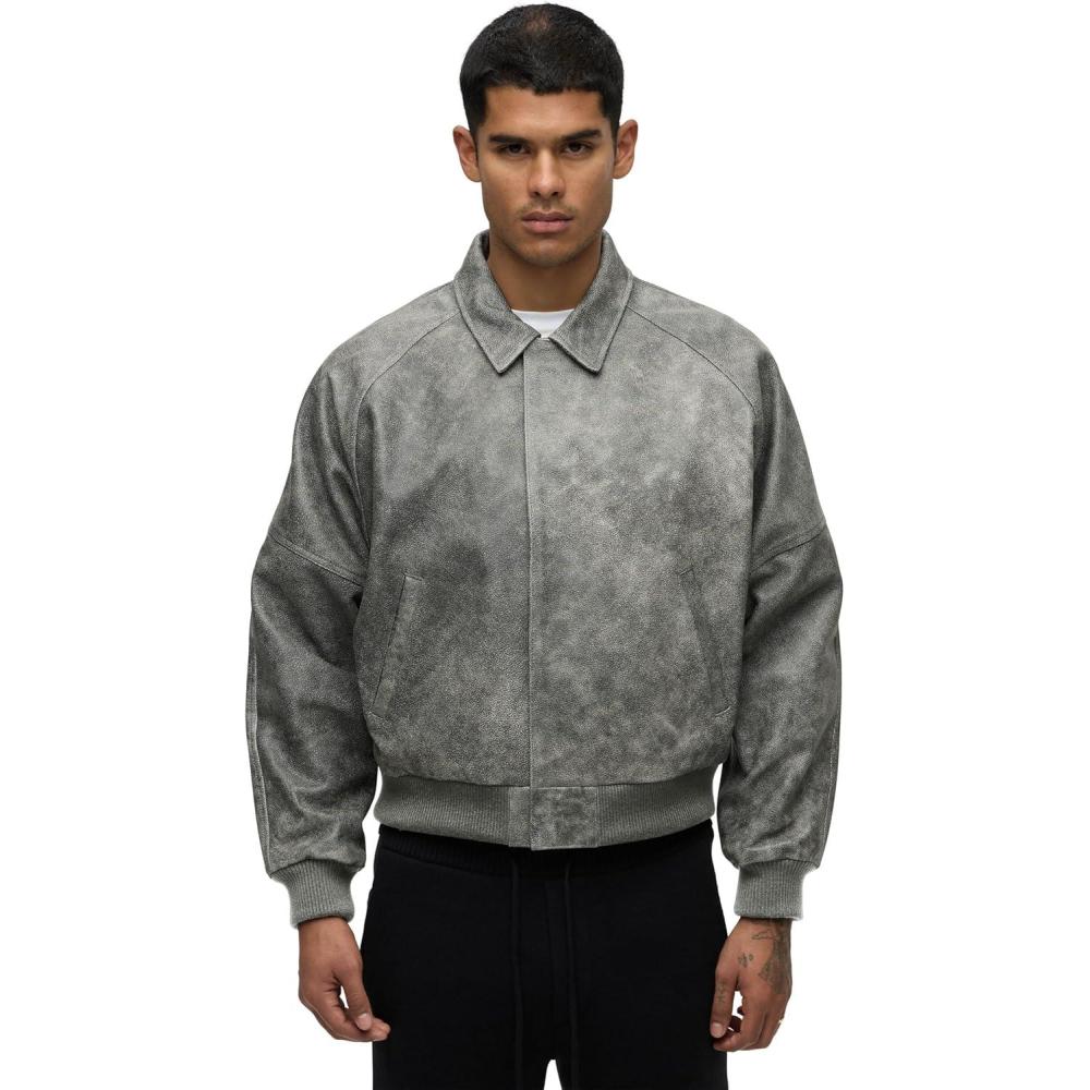 imageHUDSON Mens Bomber Varsity JacketBlack Marble