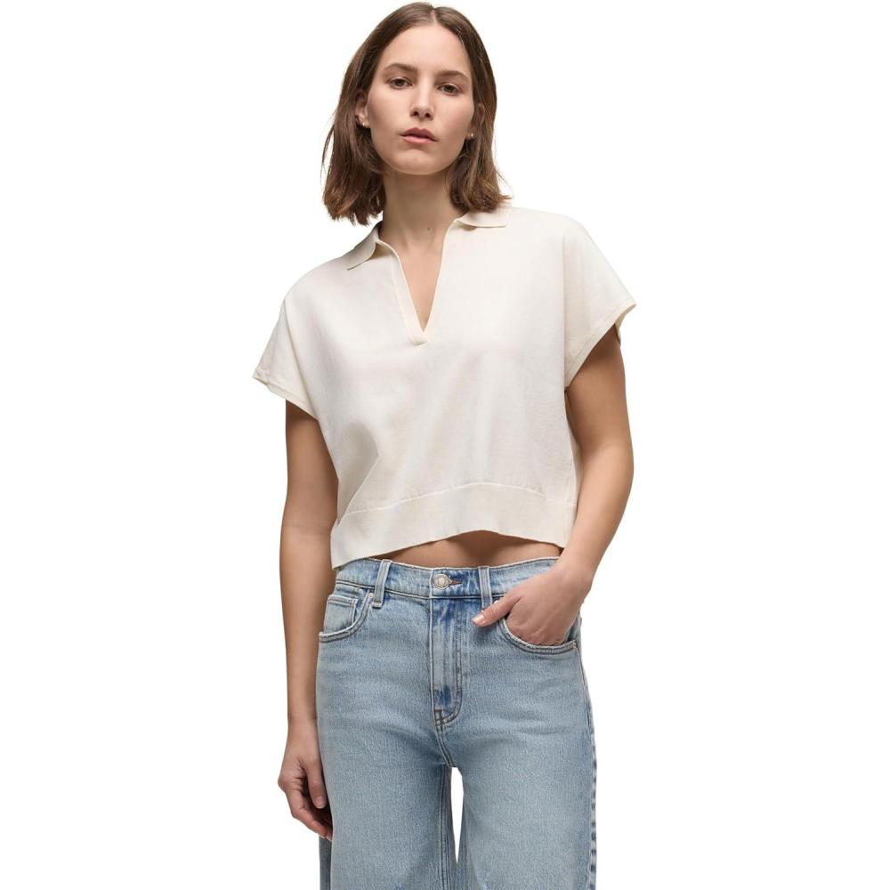 imageHUDSON Womens Draped Collared VNeck SweaterEcru