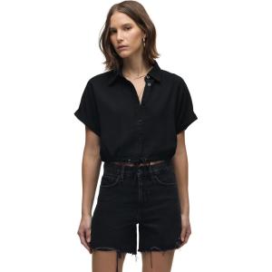 HUDSON womens Drawstring Button Down Short Sleeve Shirt(Black)