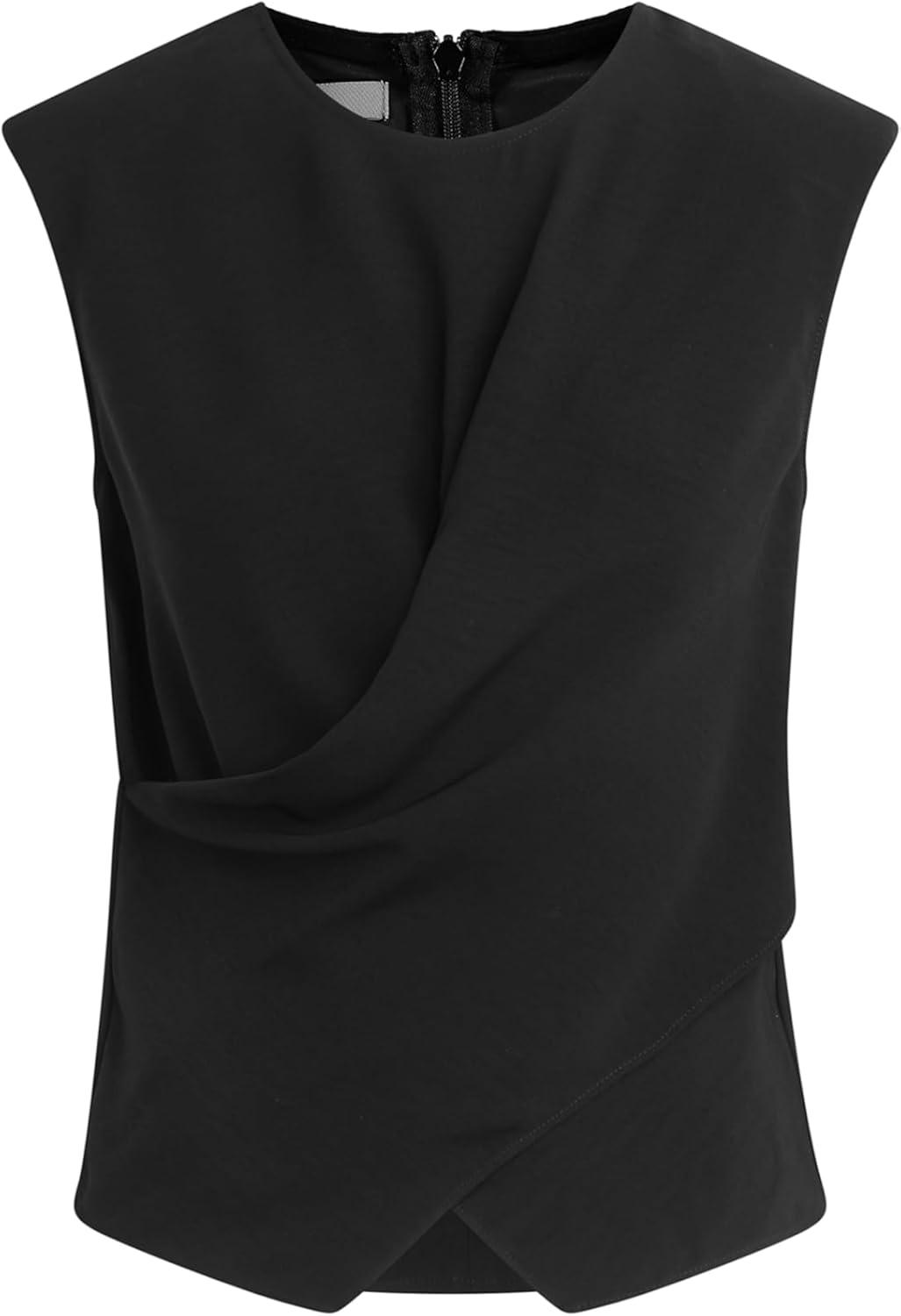 imageHUDSON Womens Shoulder Padded Wrap Sleeveless TeeBlack