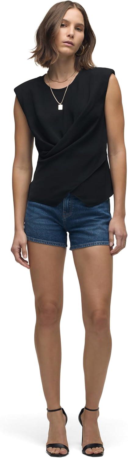 imageHUDSON Womens Shoulder Padded Wrap Sleeveless TeeBlack