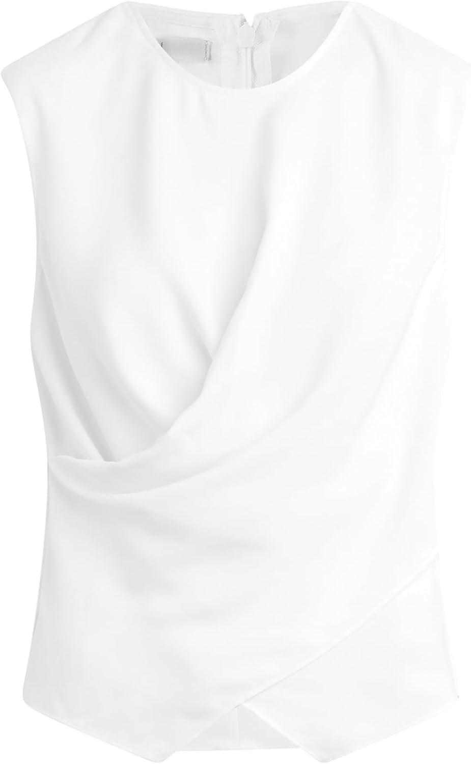 imageHUDSON Womens Shoulder Padded Wrap Sleeveless TeeWhite