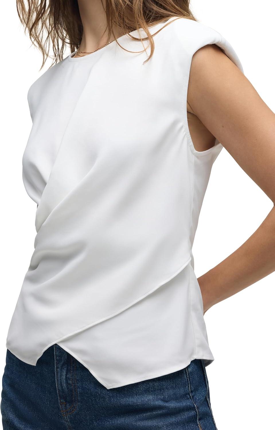 imageHUDSON Womens Shoulder Padded Wrap Sleeveless TeeWhite