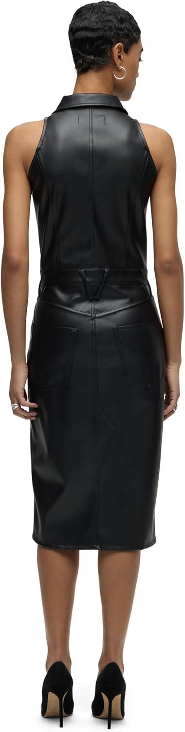 imageHUDSON Womens Sleeveless Collared Halter Utility Dress with PocketsBlack