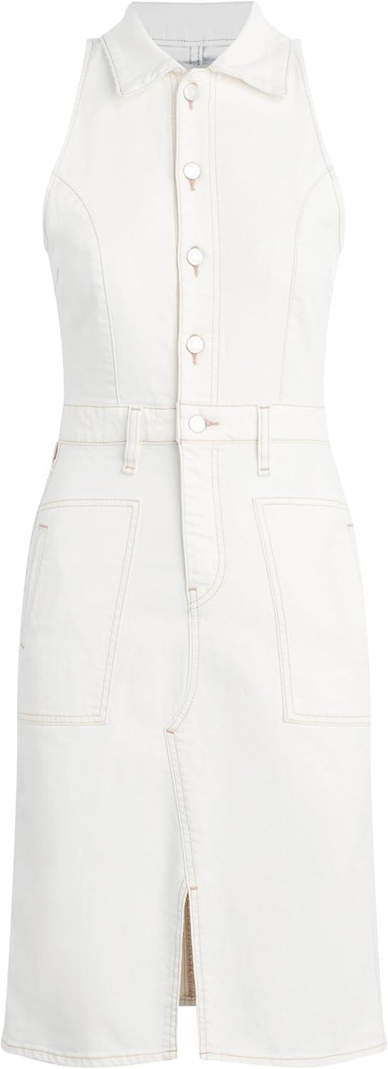 imageHUDSON Womens Sleeveless Collared Halter Utility Dress with PocketsWhisper White