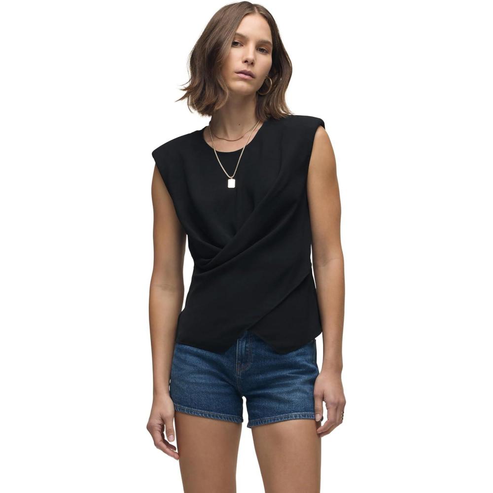 imageHUDSON Womens Shoulder Padded Wrap Sleeveless TeeBlack