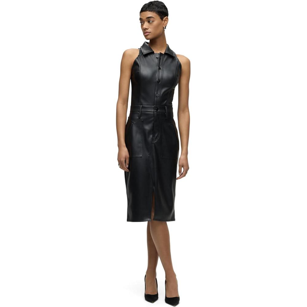 imageHUDSON Womens Sleeveless Collared Halter Utility Dress with PocketsBlack