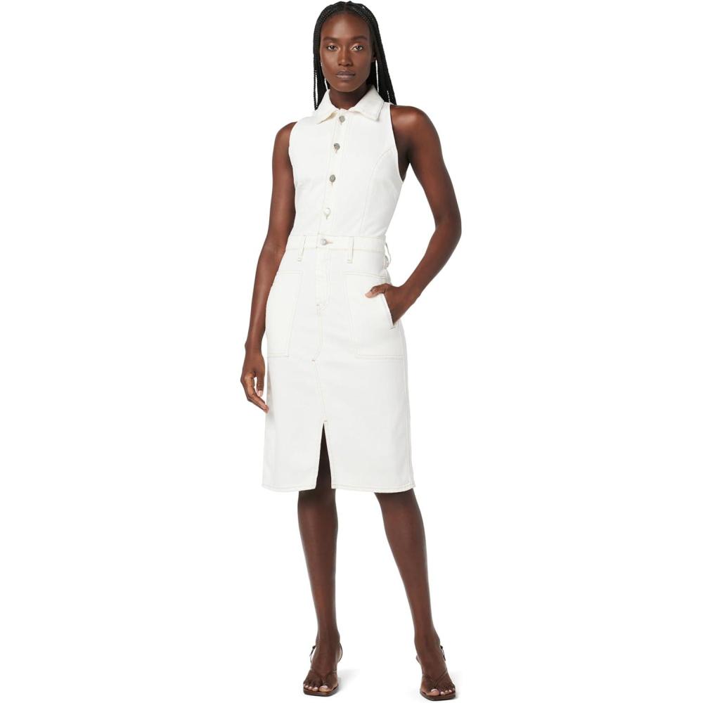 imageHUDSON Womens Sleeveless Collared Halter Utility Dress with PocketsWhisper White