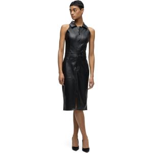 HUDSON Women’s Sleeveless Collared Halter Utility Dress with Pockets(Black)