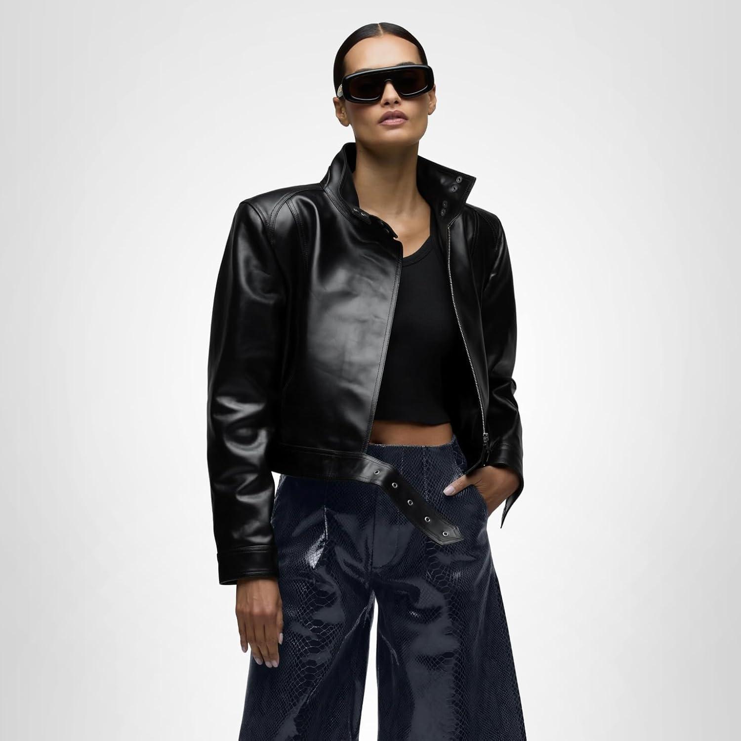 imageHUDSON womens Brooks Nader Sarah Jane Leather JacketJet Black