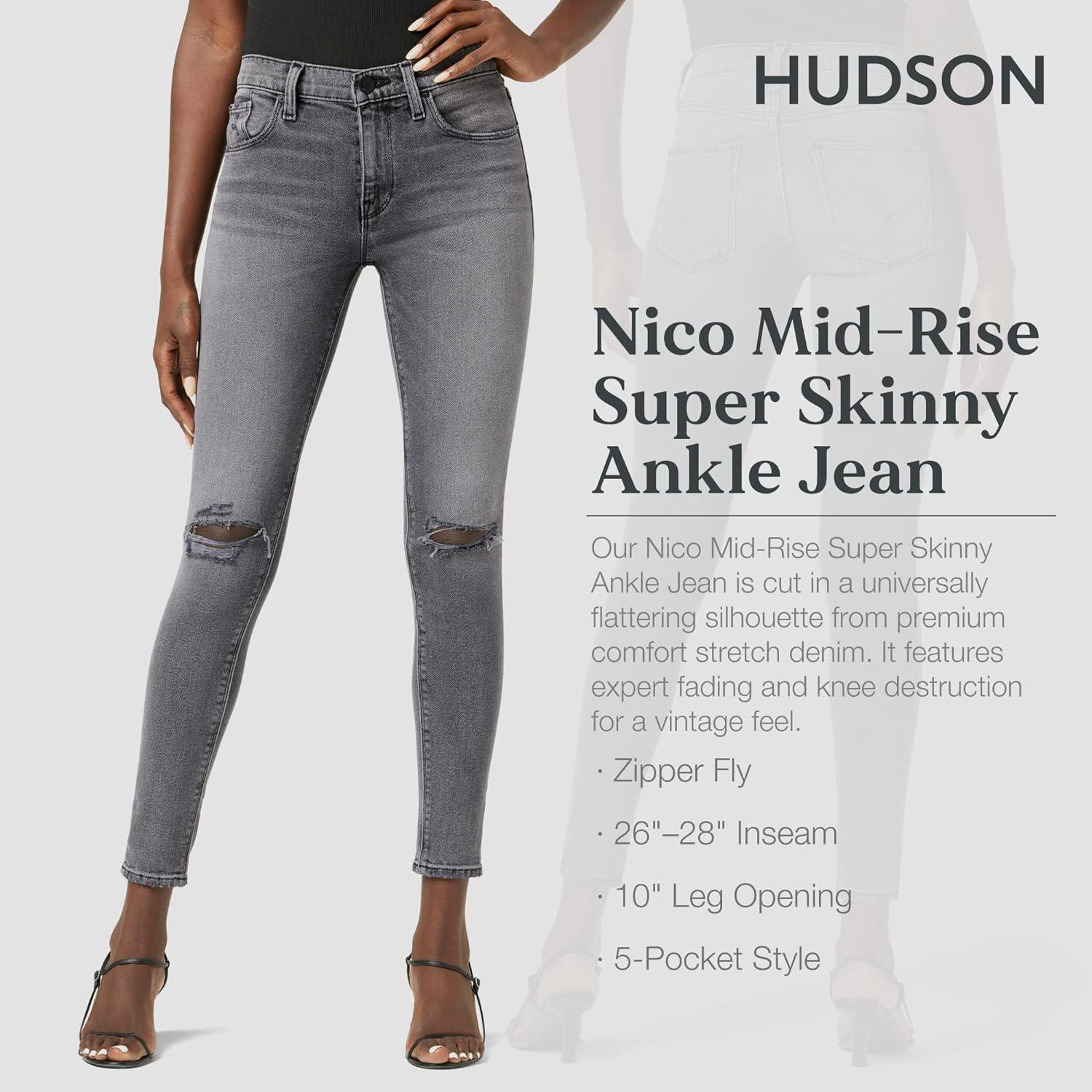 imageHudson Jeans Womens Krista Ankle Skinny Jean with Raw HemStone Grey Destruc