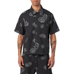 HUDSON Men’s Cropped Short Sleeve Button Down Shirt(Black Bandana)