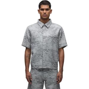 HUDSON Men’s Cropped Short Sleeve Button Down Shirt(Black Jacquard)