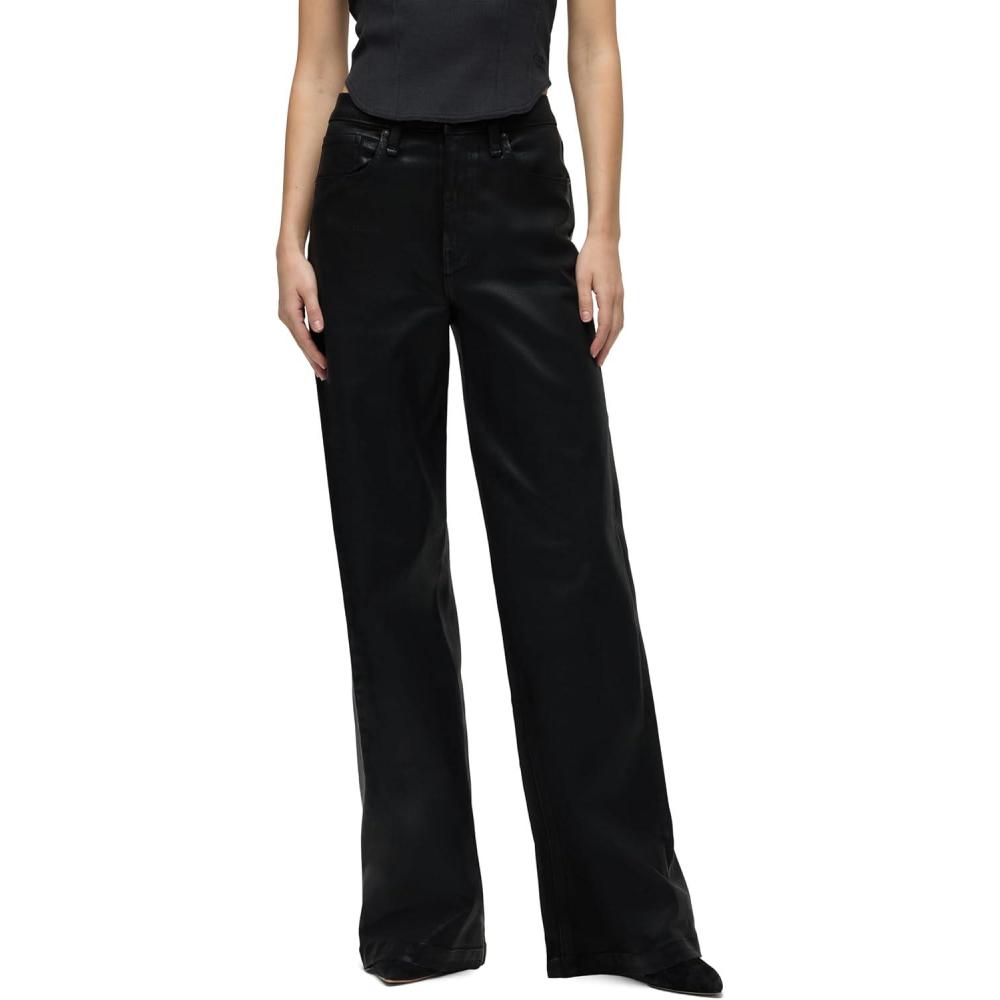 imageHudson Womens Jodie High Rise Loose Fit Wide Leg JeanCoated Black Beaut