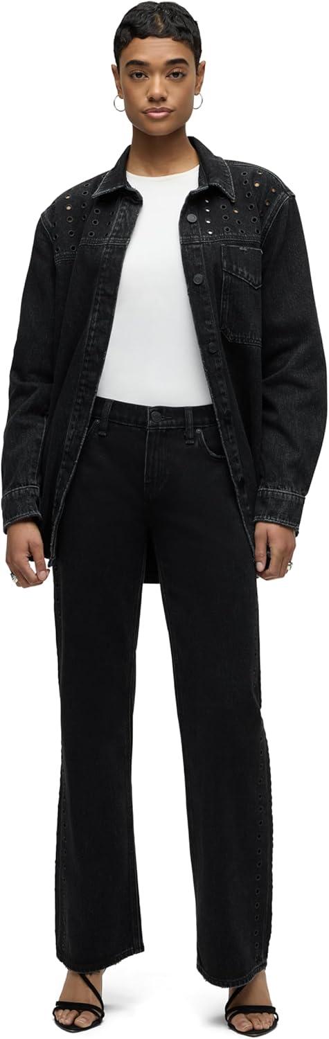 image:imageHudson Womens Kelli Low Rise Loose Fit Straight Leg JeanEmbellished Black