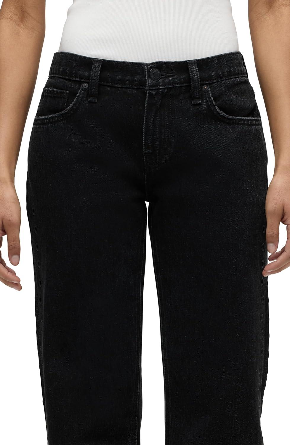 image:imageHudson Womens Kelli Low Rise Loose Fit Straight Leg JeanEmbellished Black