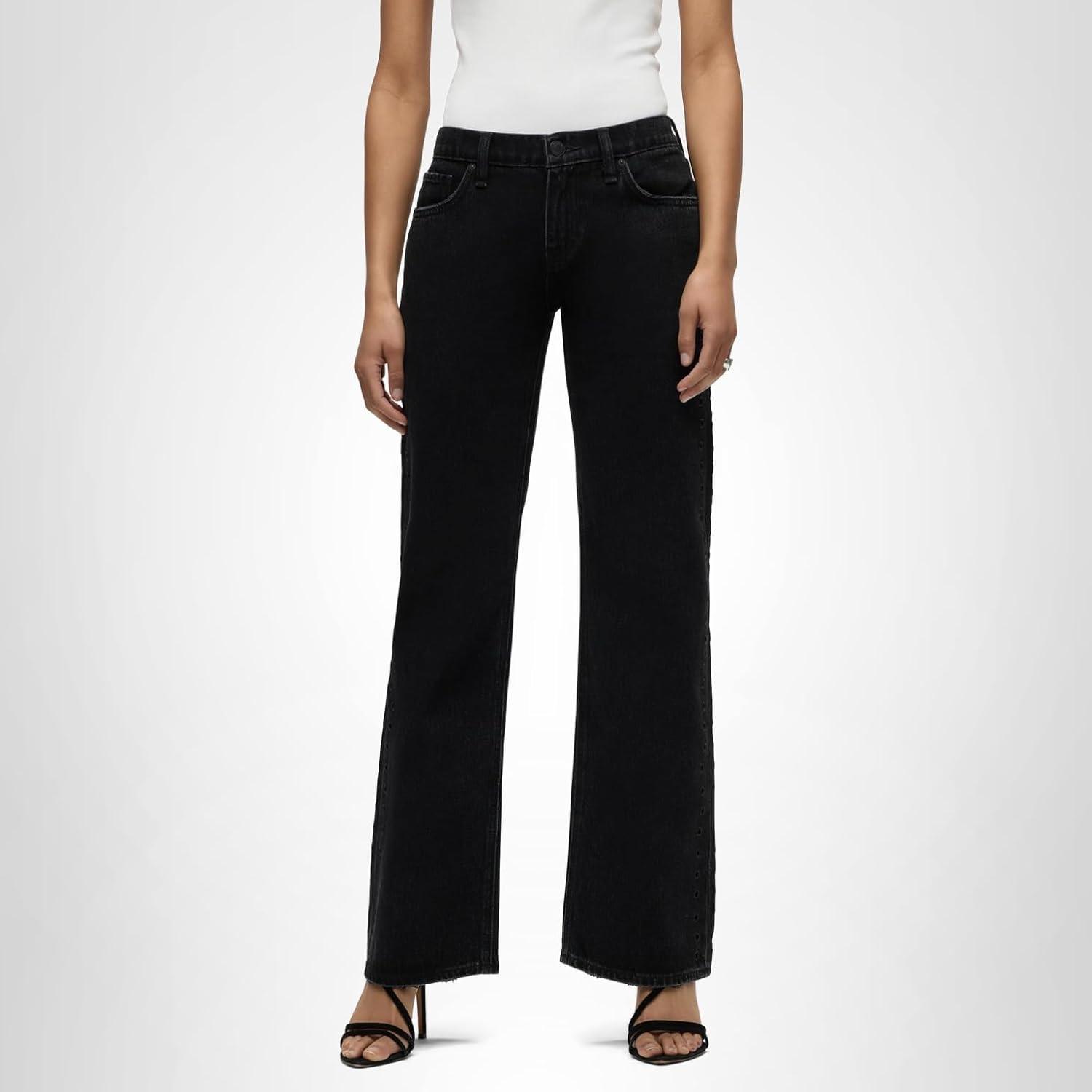 image:imageHudson Womens Kelli Low Rise Loose Fit Straight Leg JeanEmbellished Black