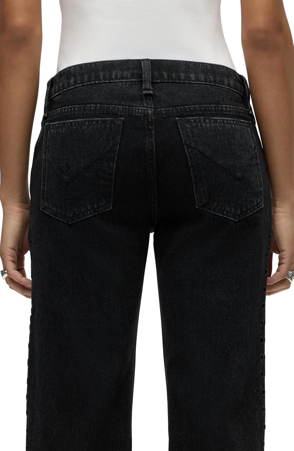 image:imageHudson Womens Kelli Low Rise Loose Fit Straight Leg JeanEmbellished Black