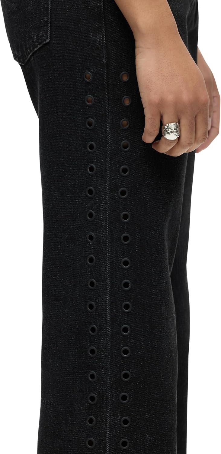 image:imageHudson Womens Kelli Low Rise Loose Fit Straight Leg JeanEmbellished Black