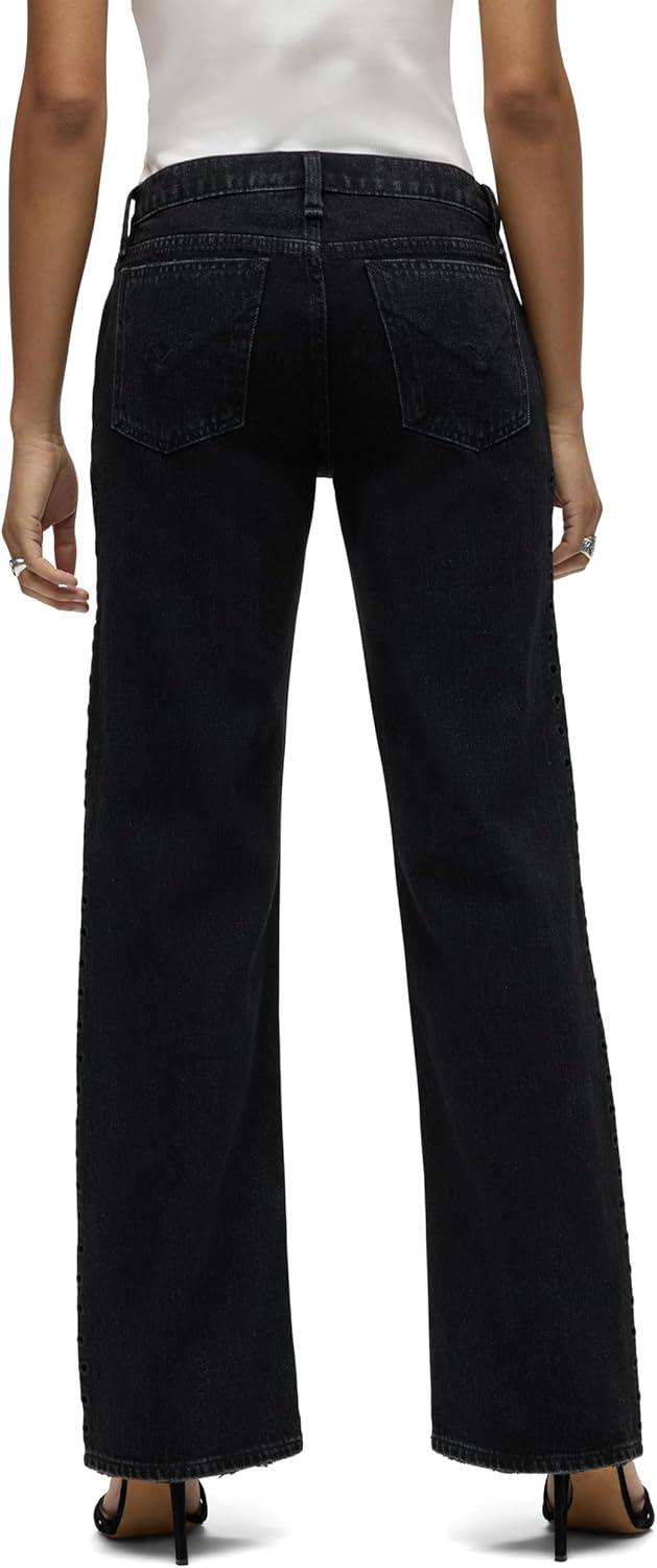 image:imageHudson Womens Kelli Low Rise Loose Fit Straight Leg JeanEmbellished Black