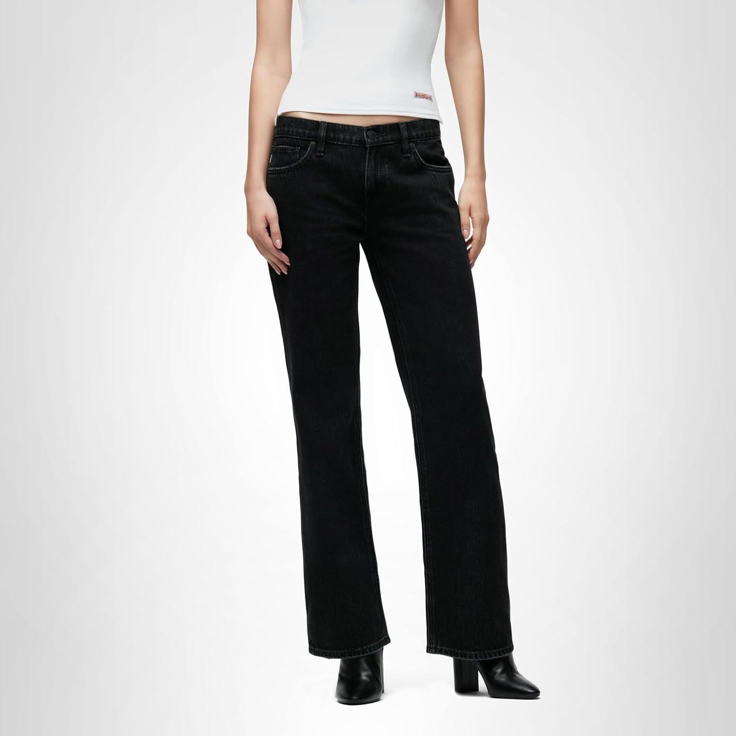 image:imageHudson Womens Kelli Low Rise Loose Fit Straight Leg JeanStone Black