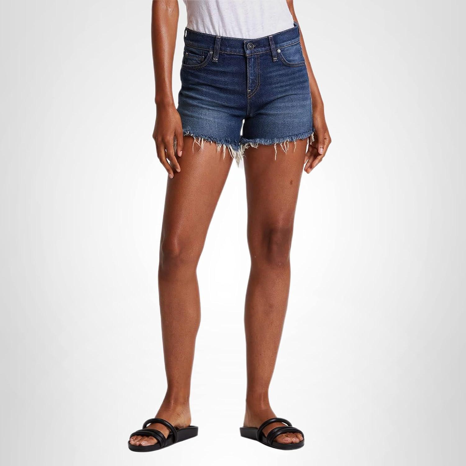 image:imageHudson Womens MidRise Patch Pocket Denim ShortDistance Dark Blue