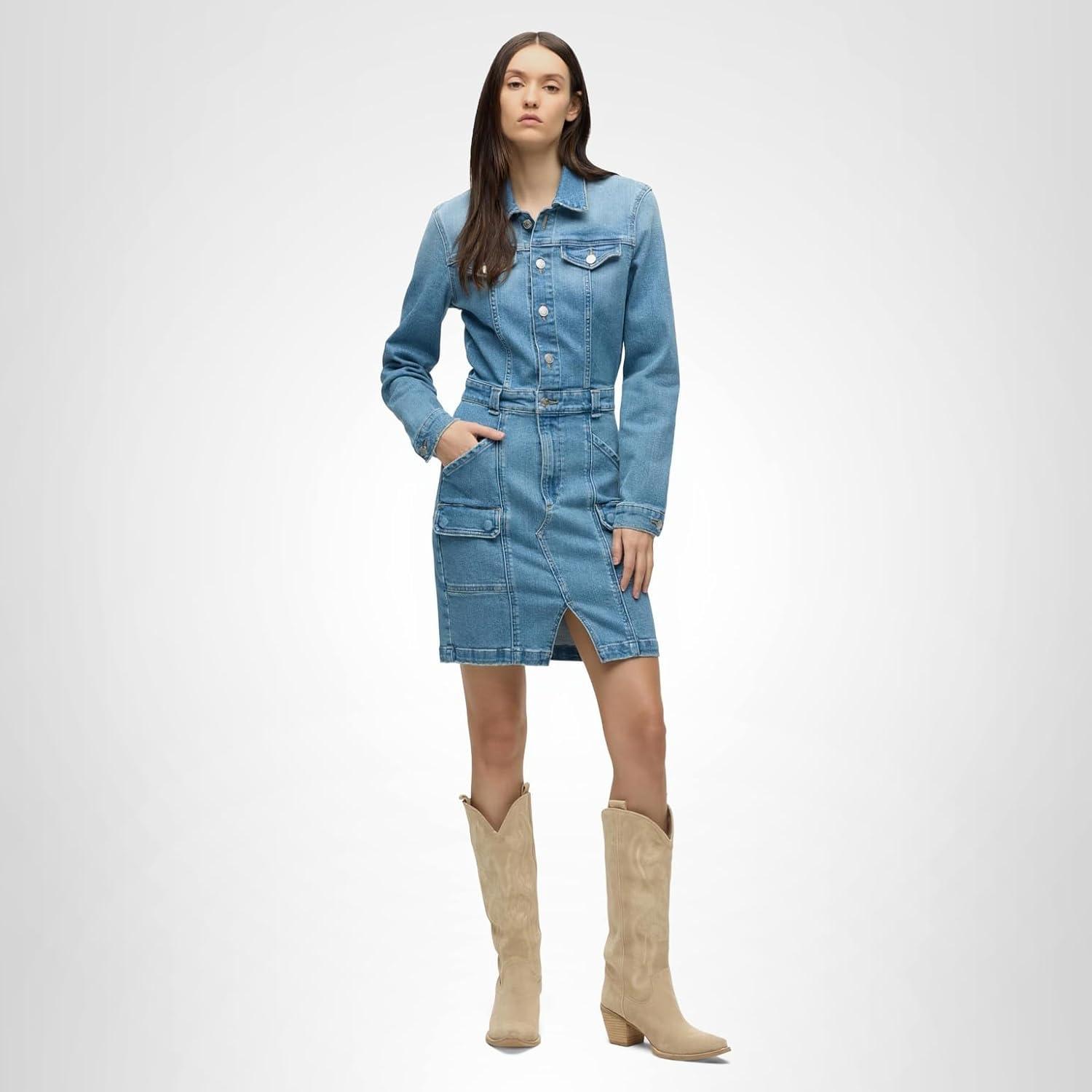 image:imageHudson Womens Cargo Long Sleeve Denim Reconstructed DressMaize