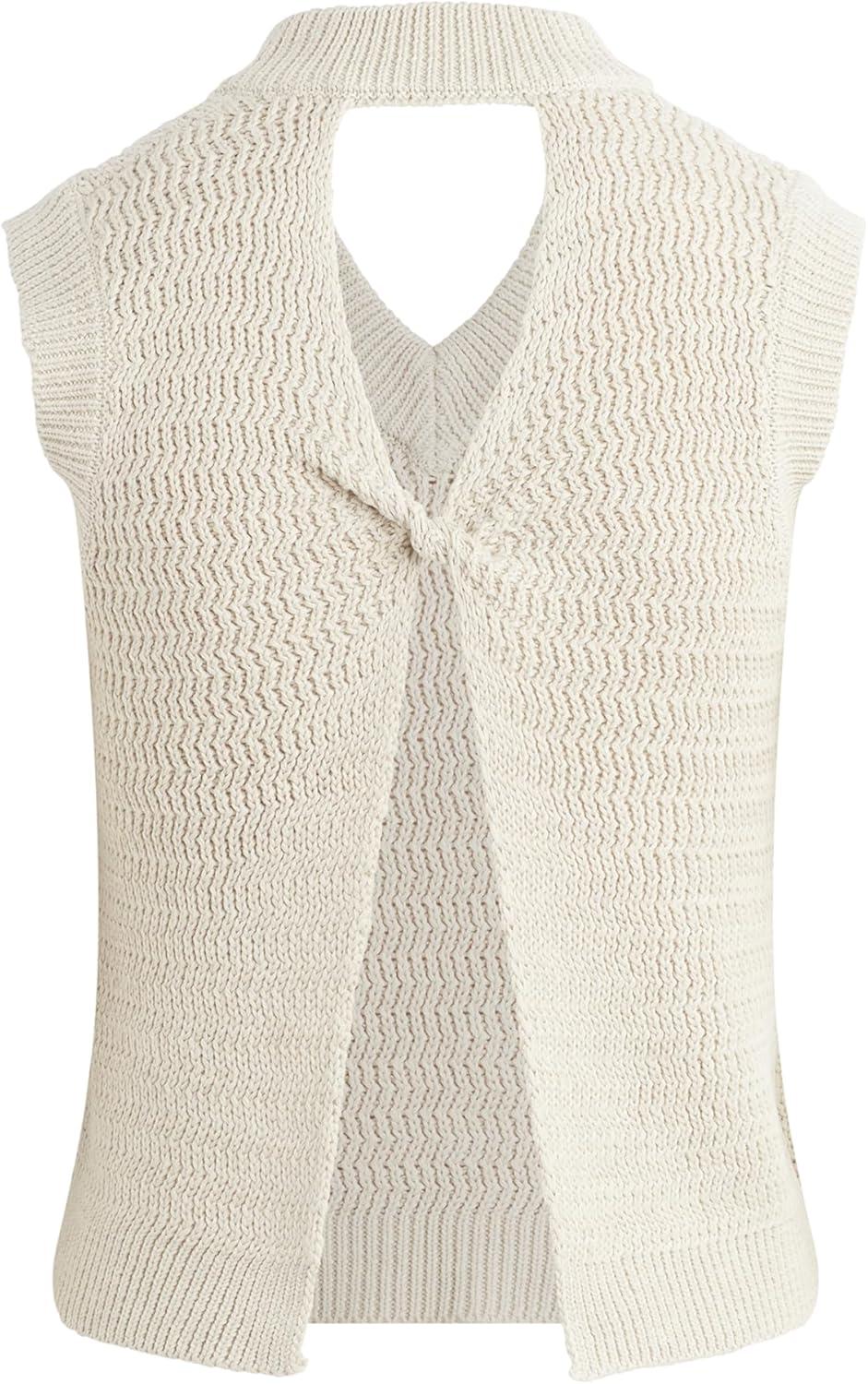 image:imageHUDSON Womens Knot Back VNeck Sleeveless SweaterIvory