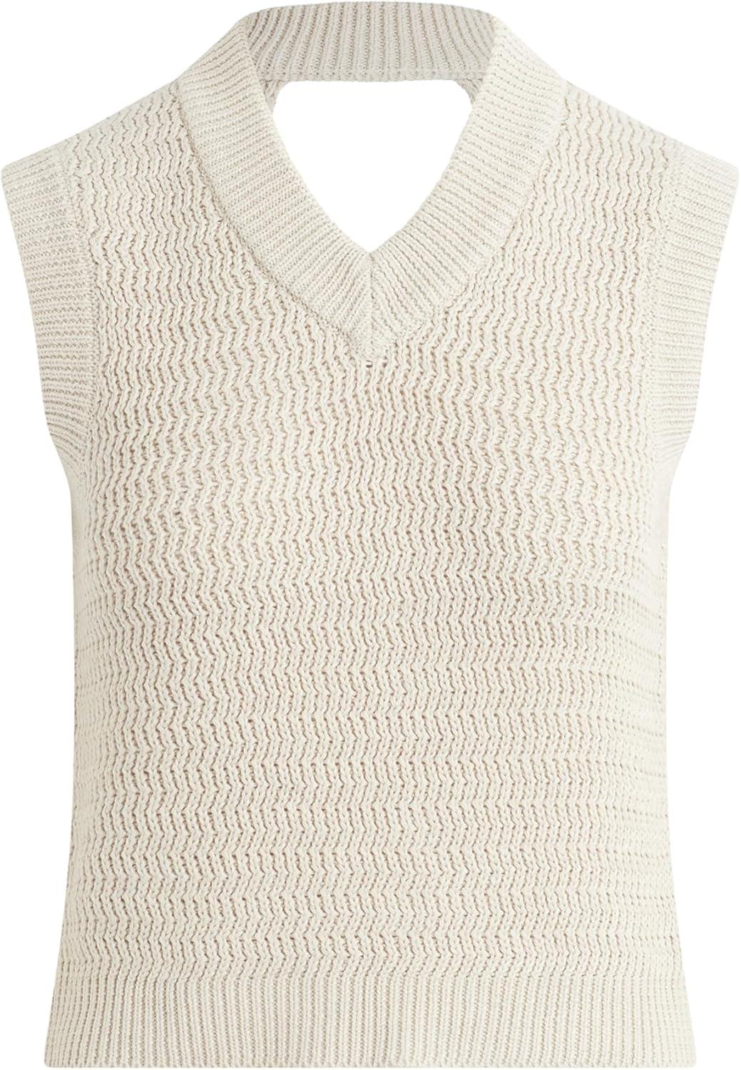 image:imageHUDSON Womens Knot Back VNeck Sleeveless SweaterIvory