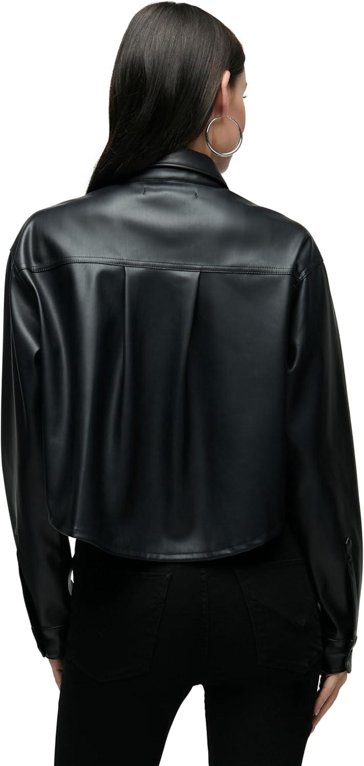 image:imageHudson Womens Boxy Long Sleeve Button Down Shirt with PocketsBlack Vegan Leather