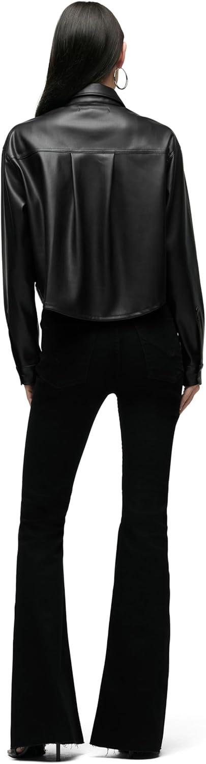 image:imageHudson Womens Boxy Long Sleeve Button Down Shirt with PocketsBlack Vegan Leather