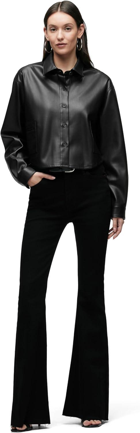 image:imageHudson Womens Boxy Long Sleeve Button Down Shirt with PocketsBlack Vegan Leather