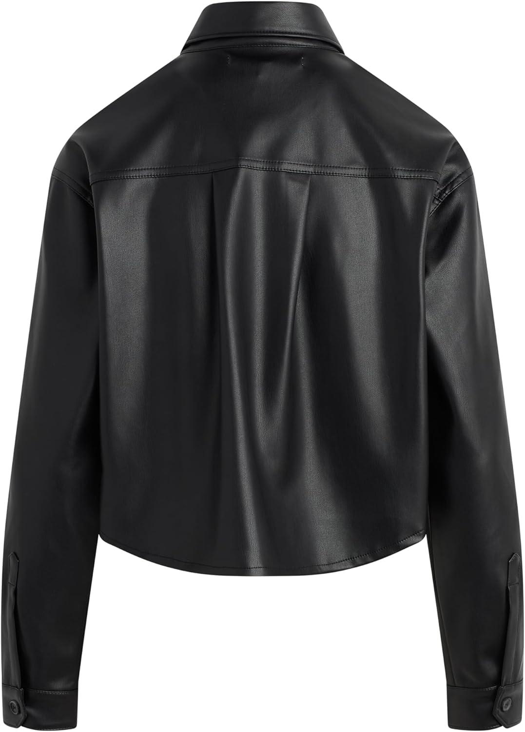 image:imageHudson Womens Boxy Long Sleeve Button Down Shirt with PocketsBlack Vegan Leather