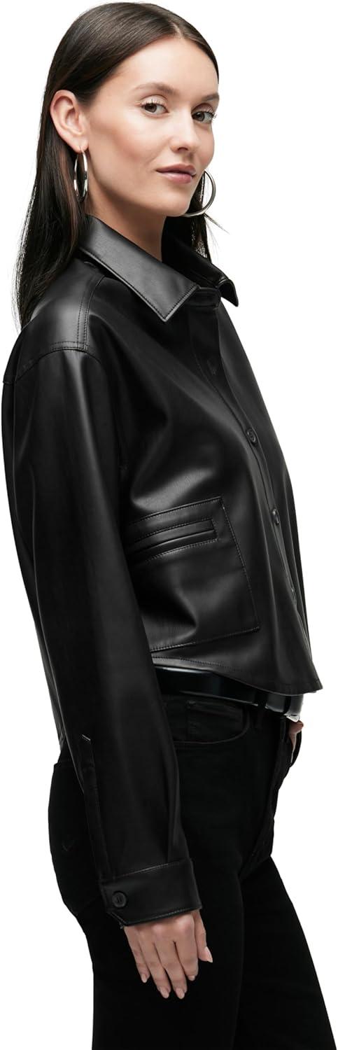 image:imageHudson Womens Boxy Long Sleeve Button Down Shirt with PocketsBlack Vegan Leather