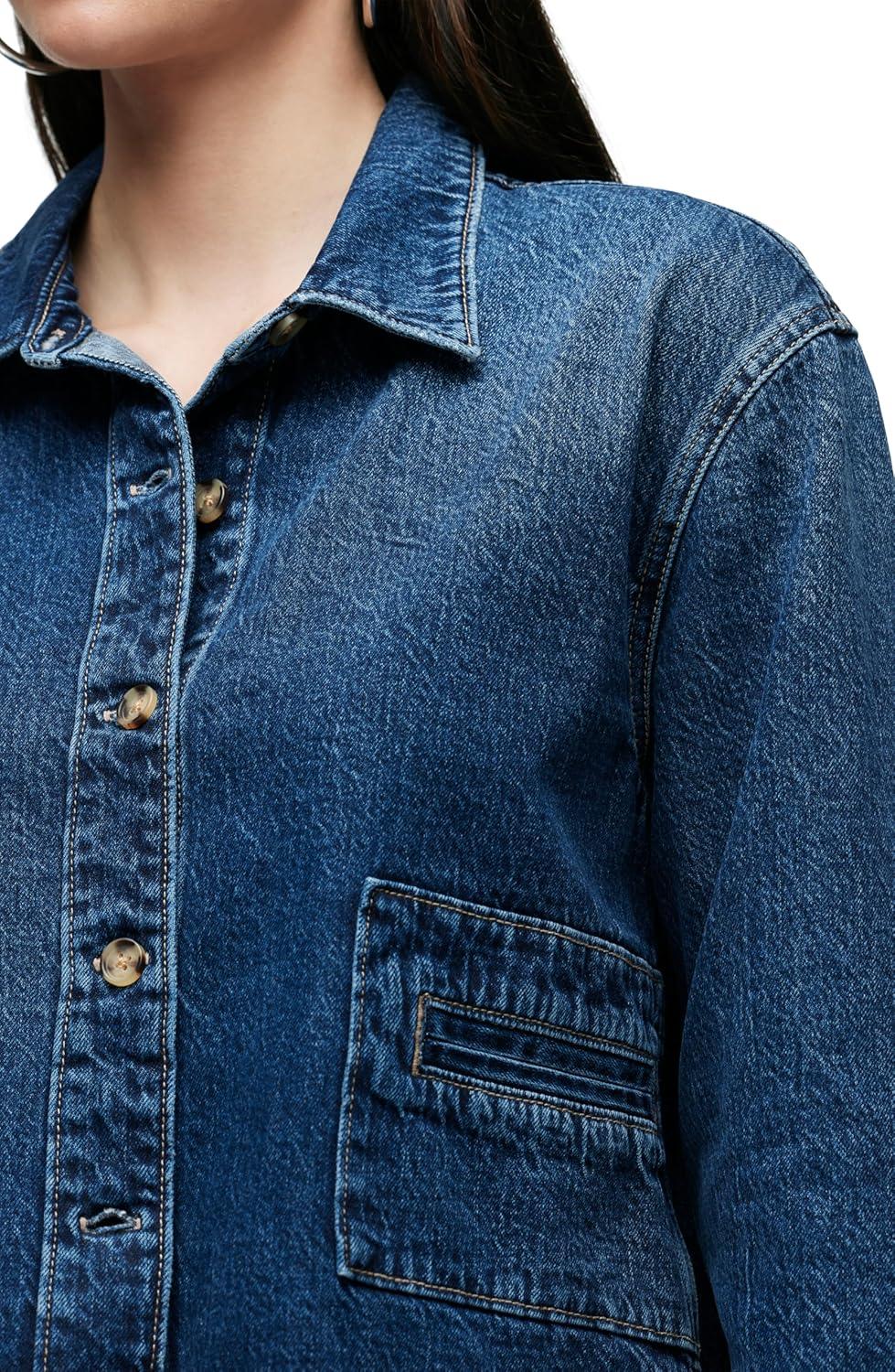 image:imageHudson Womens Boxy Long Sleeve Button Down Shirt with PocketsRain on Me