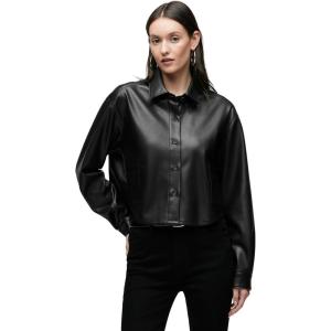 Hudson Womens Boxy Long Sleeve Button Down Shirt with Pockets(Black Vegan Leather)