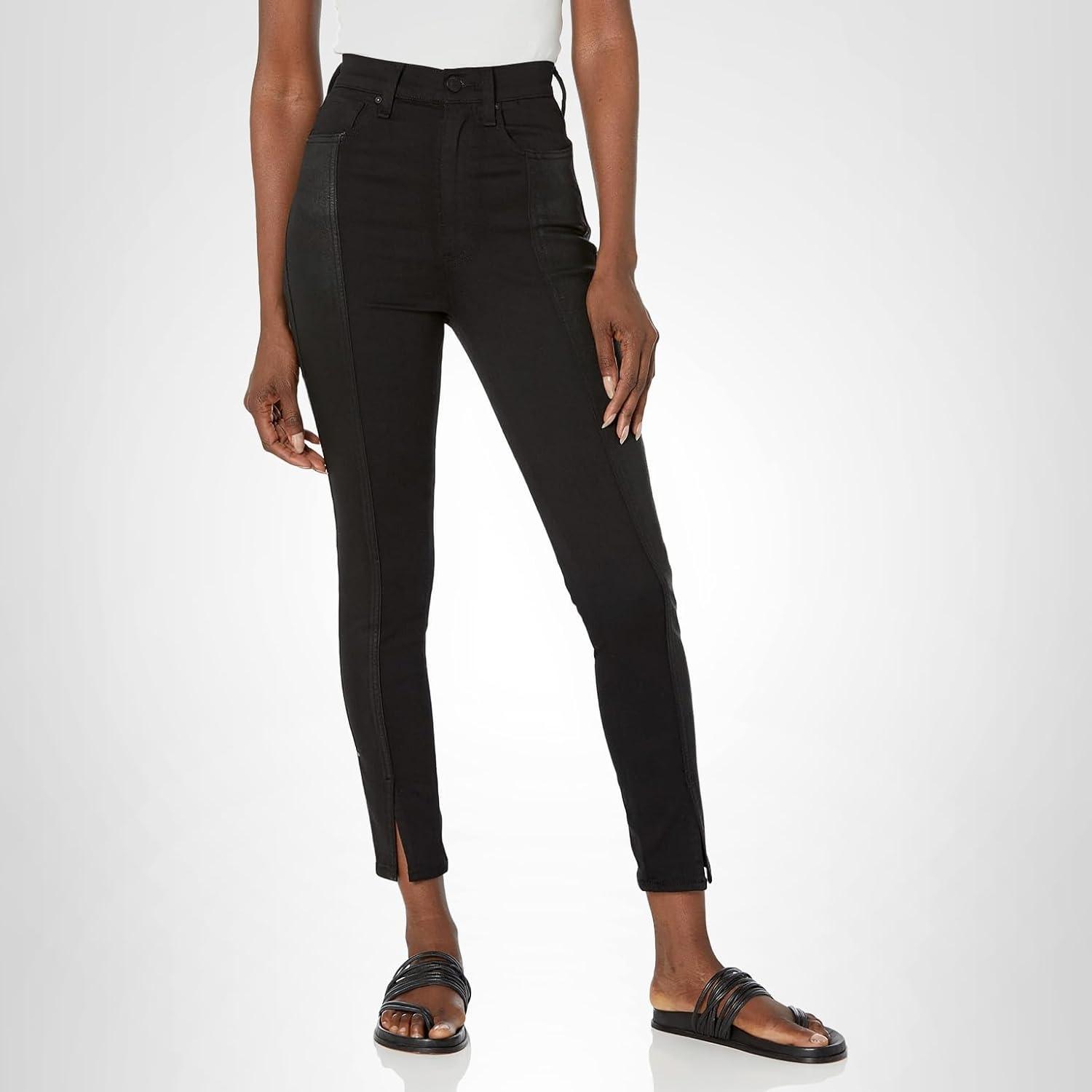 image:imageHUDSON Womens Centerfold Extreme HighRise Super Skinny Ankle JeanBlack Coated Denim
